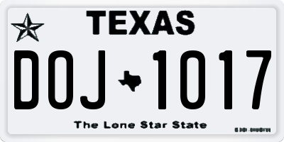 TX license plate DOJ1017