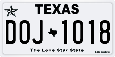 TX license plate DOJ1018