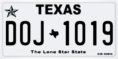 TX license plate DOJ1019