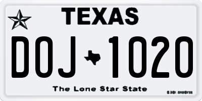 TX license plate DOJ1020