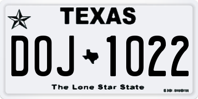 TX license plate DOJ1022