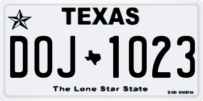 TX license plate DOJ1023
