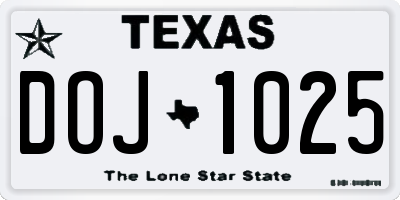 TX license plate DOJ1025