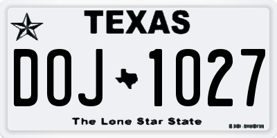 TX license plate DOJ1027