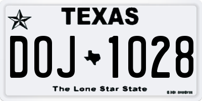 TX license plate DOJ1028