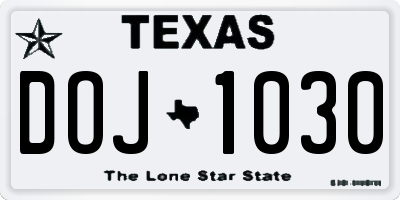 TX license plate DOJ1030