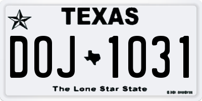 TX license plate DOJ1031