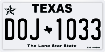 TX license plate DOJ1033