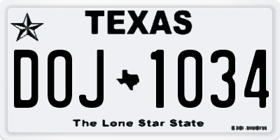 TX license plate DOJ1034