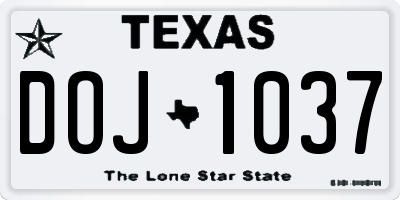 TX license plate DOJ1037
