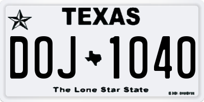 TX license plate DOJ1040