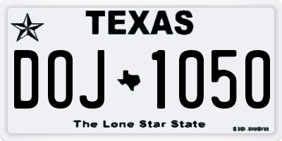 TX license plate DOJ1050