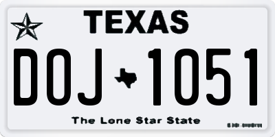 TX license plate DOJ1051
