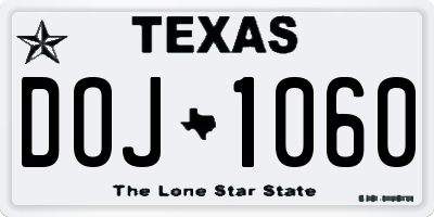TX license plate DOJ1060