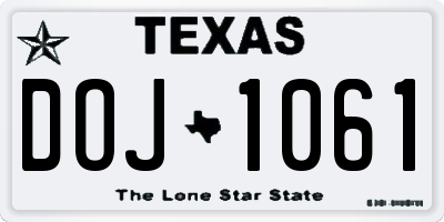 TX license plate DOJ1061