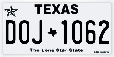 TX license plate DOJ1062