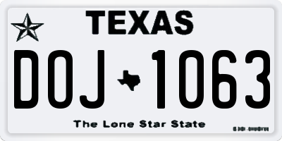 TX license plate DOJ1063