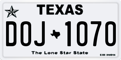 TX license plate DOJ1070