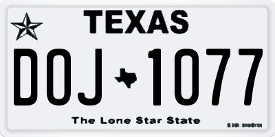 TX license plate DOJ1077