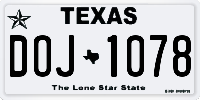 TX license plate DOJ1078