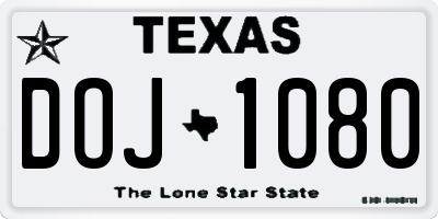 TX license plate DOJ1080