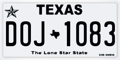TX license plate DOJ1083