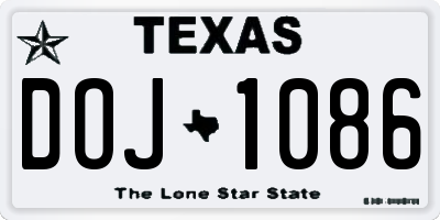 TX license plate DOJ1086