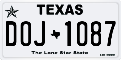 TX license plate DOJ1087
