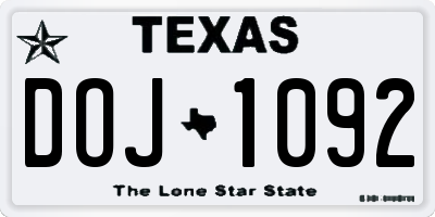 TX license plate DOJ1092