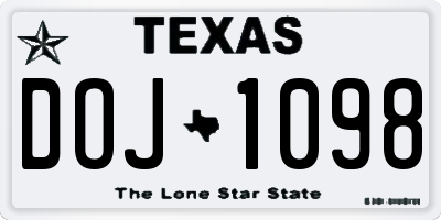 TX license plate DOJ1098