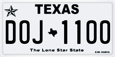 TX license plate DOJ1100