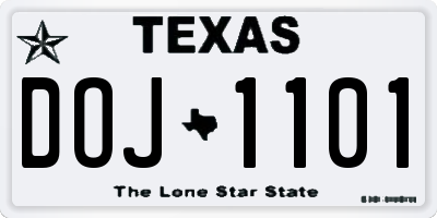 TX license plate DOJ1101