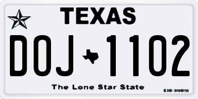 TX license plate DOJ1102