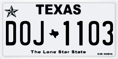 TX license plate DOJ1103