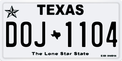 TX license plate DOJ1104
