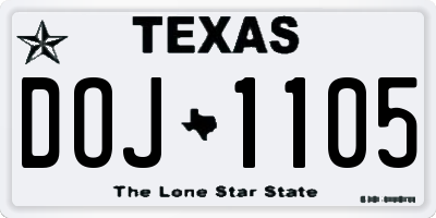 TX license plate DOJ1105