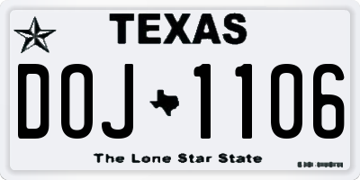 TX license plate DOJ1106