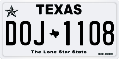 TX license plate DOJ1108