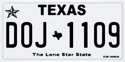 TX license plate DOJ1109