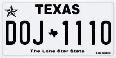 TX license plate DOJ1110