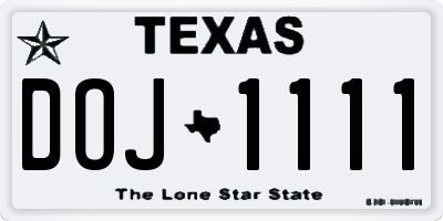 TX license plate DOJ1111