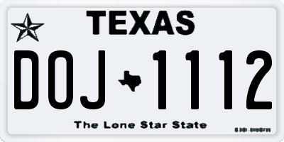 TX license plate DOJ1112