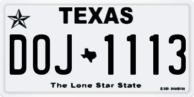 TX license plate DOJ1113