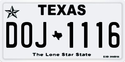 TX license plate DOJ1116