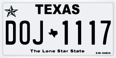 TX license plate DOJ1117