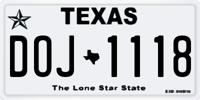 TX license plate DOJ1118
