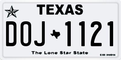 TX license plate DOJ1121