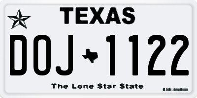 TX license plate DOJ1122