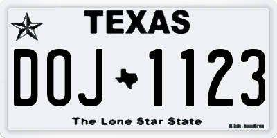 TX license plate DOJ1123