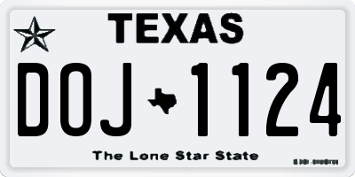 TX license plate DOJ1124
